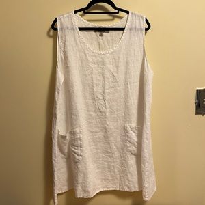 Flax 100% Linen White Shift Dress Lagenlook Size Large